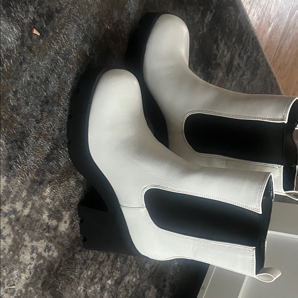 Madden Girl White and Black Heeled Boots
